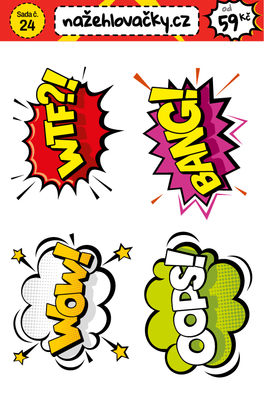 Nažehlovačka - WTF WOW BANG OOPS - sticker style